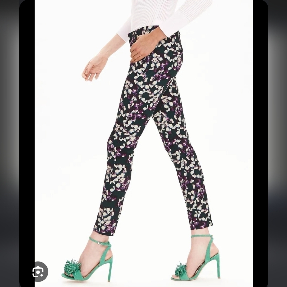 Banana Republic Sloan Hunter Green with cream & purple florals ankle pant size 2